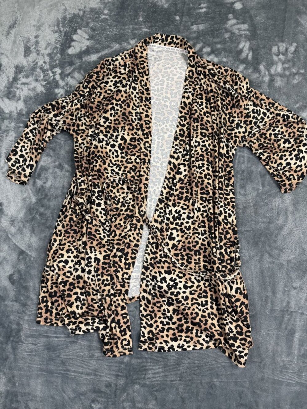 Nine West Womens Leopard Print Belted Kimono Cardigan M Polyester/Elastane